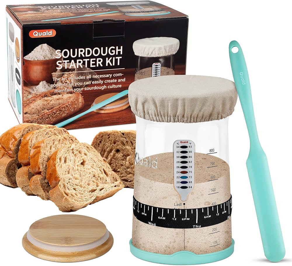 Sourdough Starter Kit，35 Oz Sourdough Starter Jar With Date Marked Feeding Band, Thermometer, C... | Amazon (US)