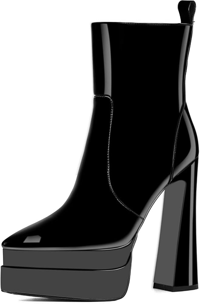 MeiLuSi Platform Boots for Women Square Toe Platform Chunky Heels Black Boots Fashion Platform Co... | Amazon (US)