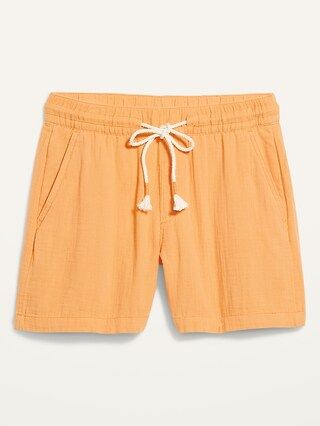High-Waisted Textured Cotton Pull-On Shorts for Women -- 5-inch inseam | Old Navy (US)