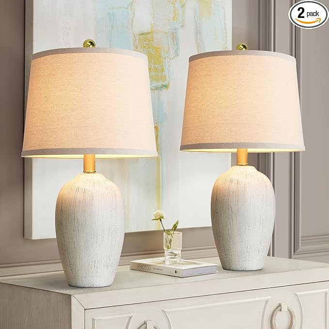 21'' Set of 2 Rustic Ceramic Small Table Lamps for Living Room Bedroom, Farmhouse Vintage Nightst... | Amazon (US)