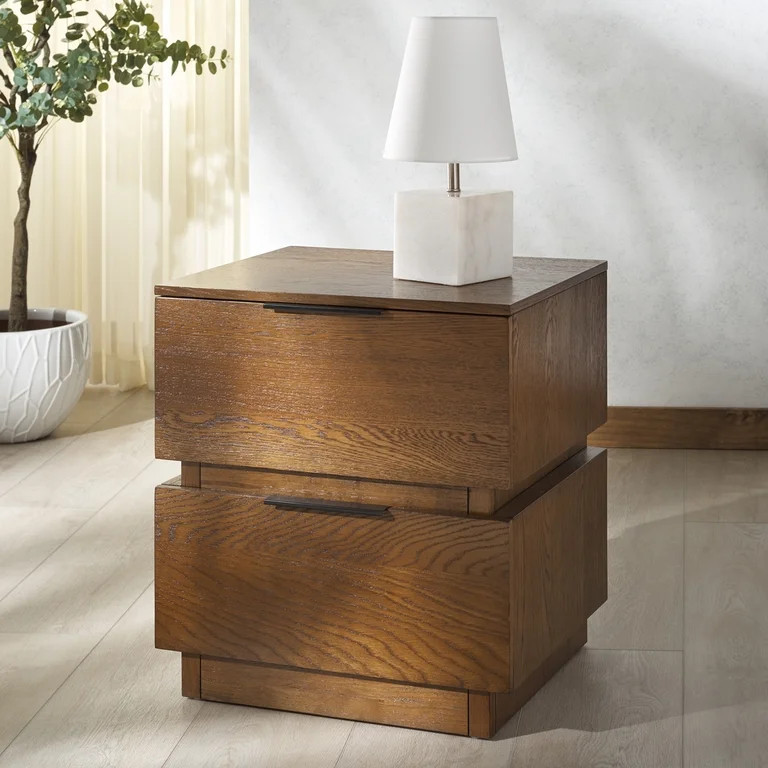 Safvaieh Couture Titus Modern Wood and Metal Nightstand, Medium Oak | Walmart (US)