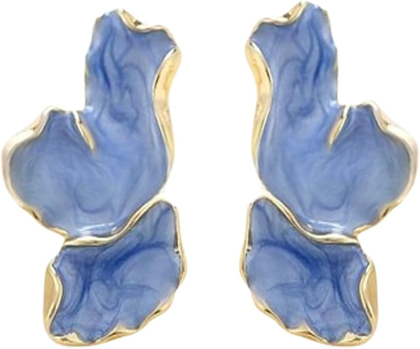 Gold Flower Earrings for Women Vintage Irregular Petal Earring Colorful Statement Enamel Stud Tre... | Amazon (US)