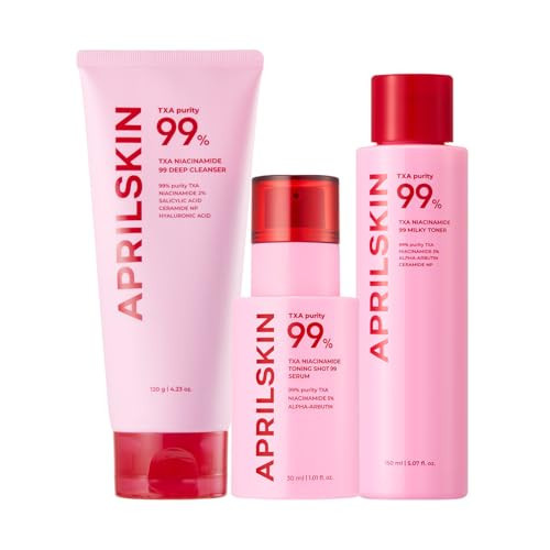 APRILSKIN TXA Deep Cleansing & Hydrating Trio: TXA Niacinamide 99 Pore Care Pink Bubble Gum Deep Cleanser, TXA Niacinamide Toning Shot 99 Spicule Facial Serum and TXA Niacinamide 99 Pink Milky Toner | Amazon (US)