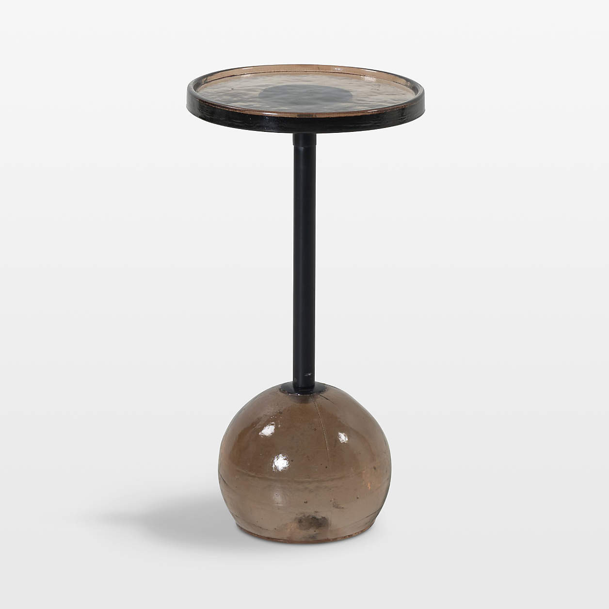 Soren Smokey Brown Cast Glass 10" Drink Table | Crate & Barrel | Crate & Barrel