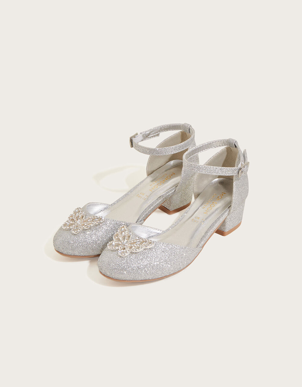Glitter Butterfly Two-Part Heels Silver | Monsoon (UK)