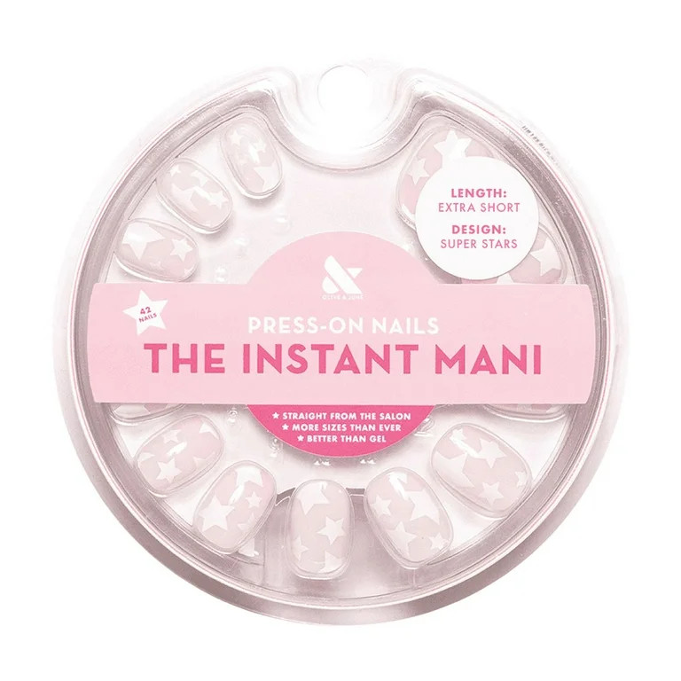 Olive & June Instant Mani Round Extra Short Press-On Nails, White, Super Stars, 42 Pieces | Walmart (US)