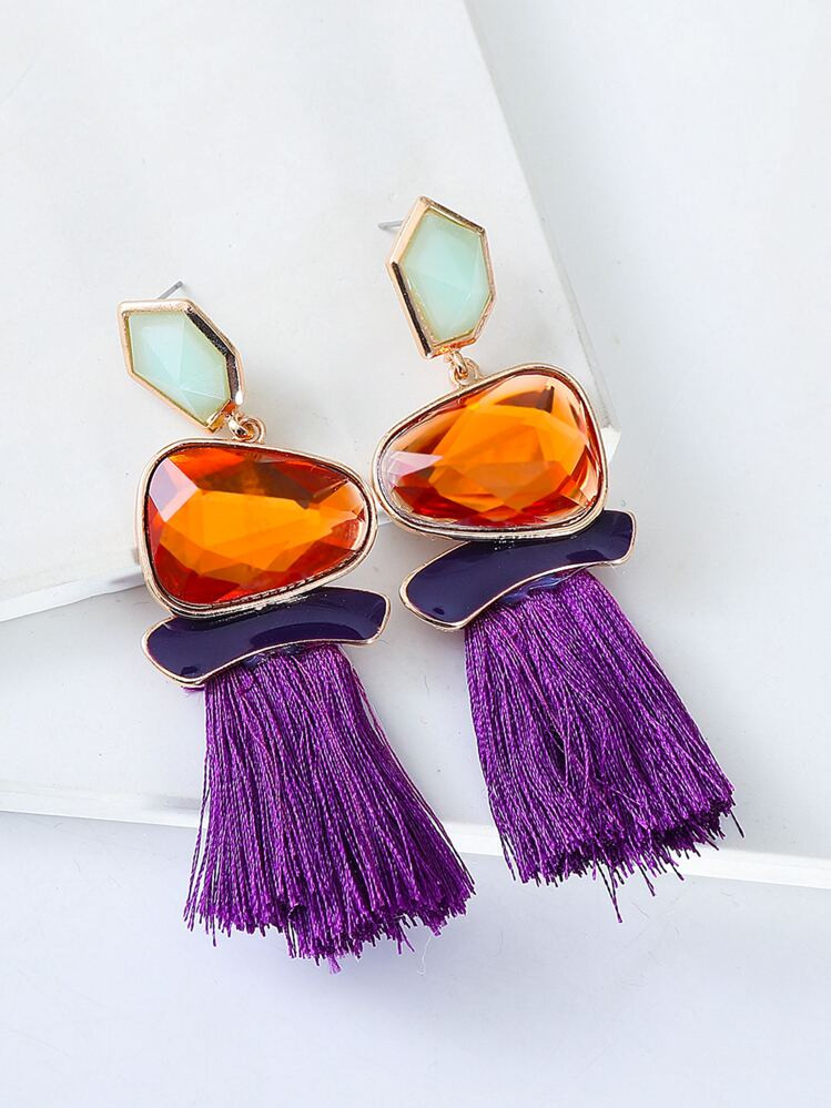 Juran 1pair Purple Resin Tassel Earrings | SHEIN