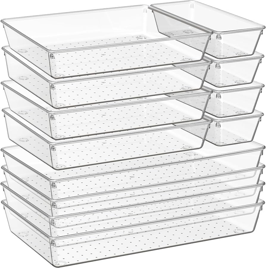 Criusia 12 Pack Large Clear Plastic Drawer Organizer Trays | MULTI-USE Acrylic Drawer Storage for... | Amazon (US)