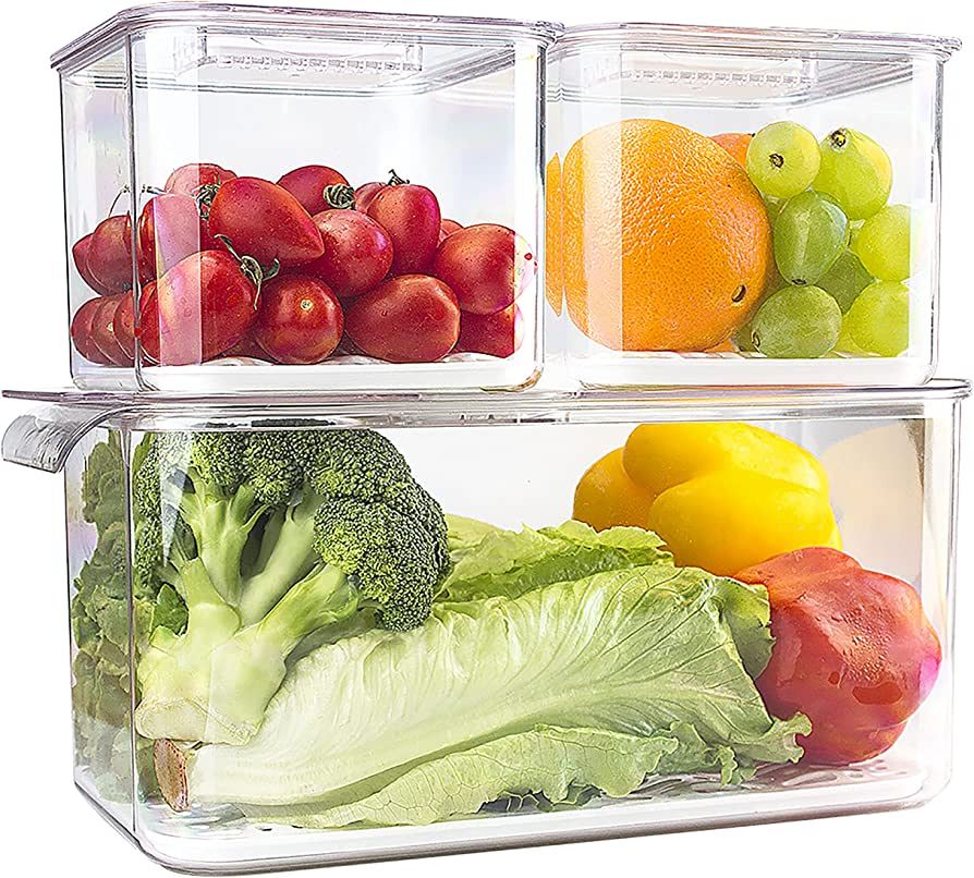 elabo Food Storage Containers Fridge Produce Saver- 3 Piece Set Stackable Refrigerator Organizer ... | Amazon (US)