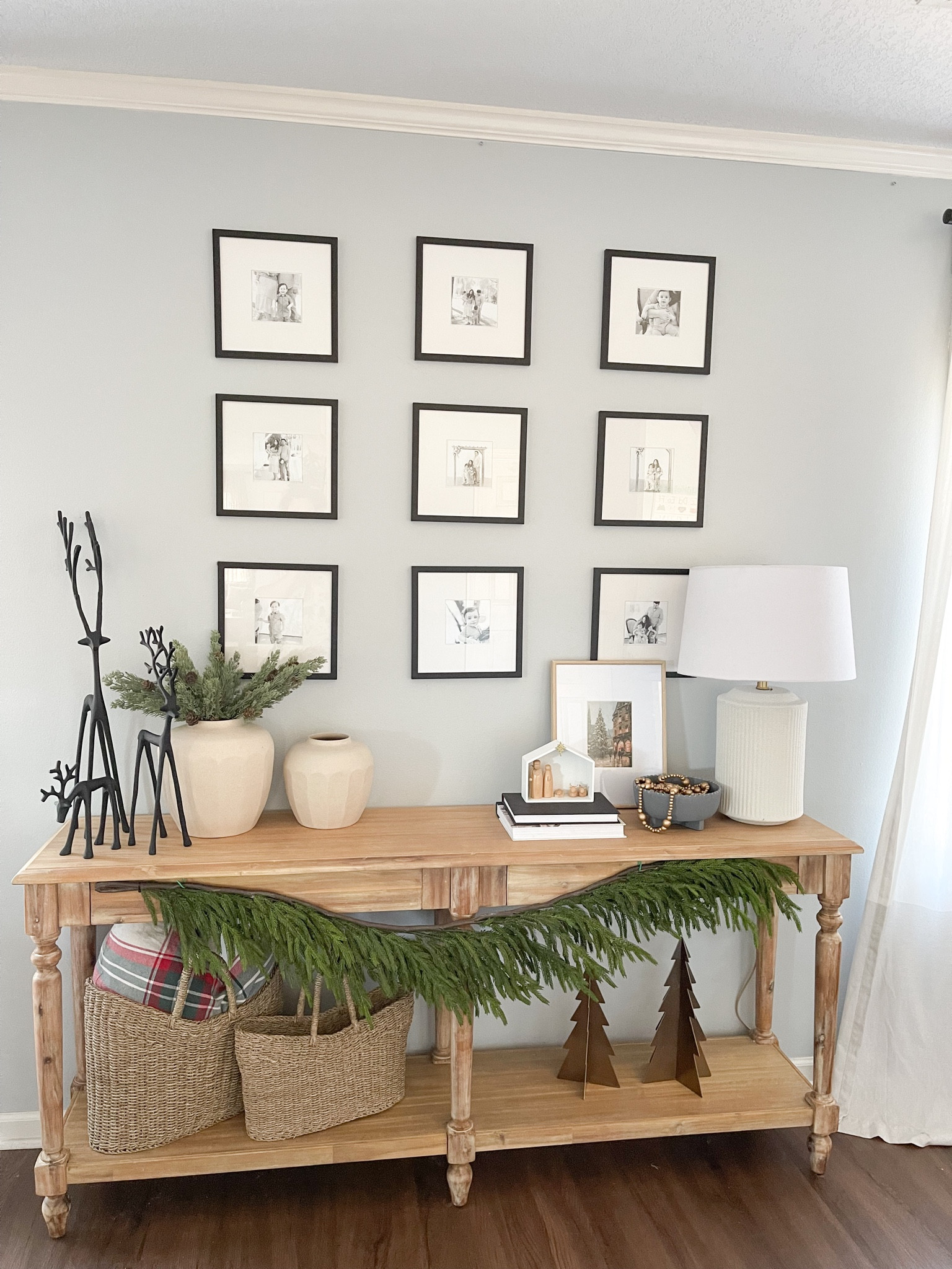 Console table decor. Christmas console decor. Pottery barn dupe reindeer. Gallery wall picture frame sale. Sale alert. Large table lamp. Norfolk garland. Nativity scene decor. Neutral Christmas.

#LTKHoliday #LTKSeasonal #LTKhome