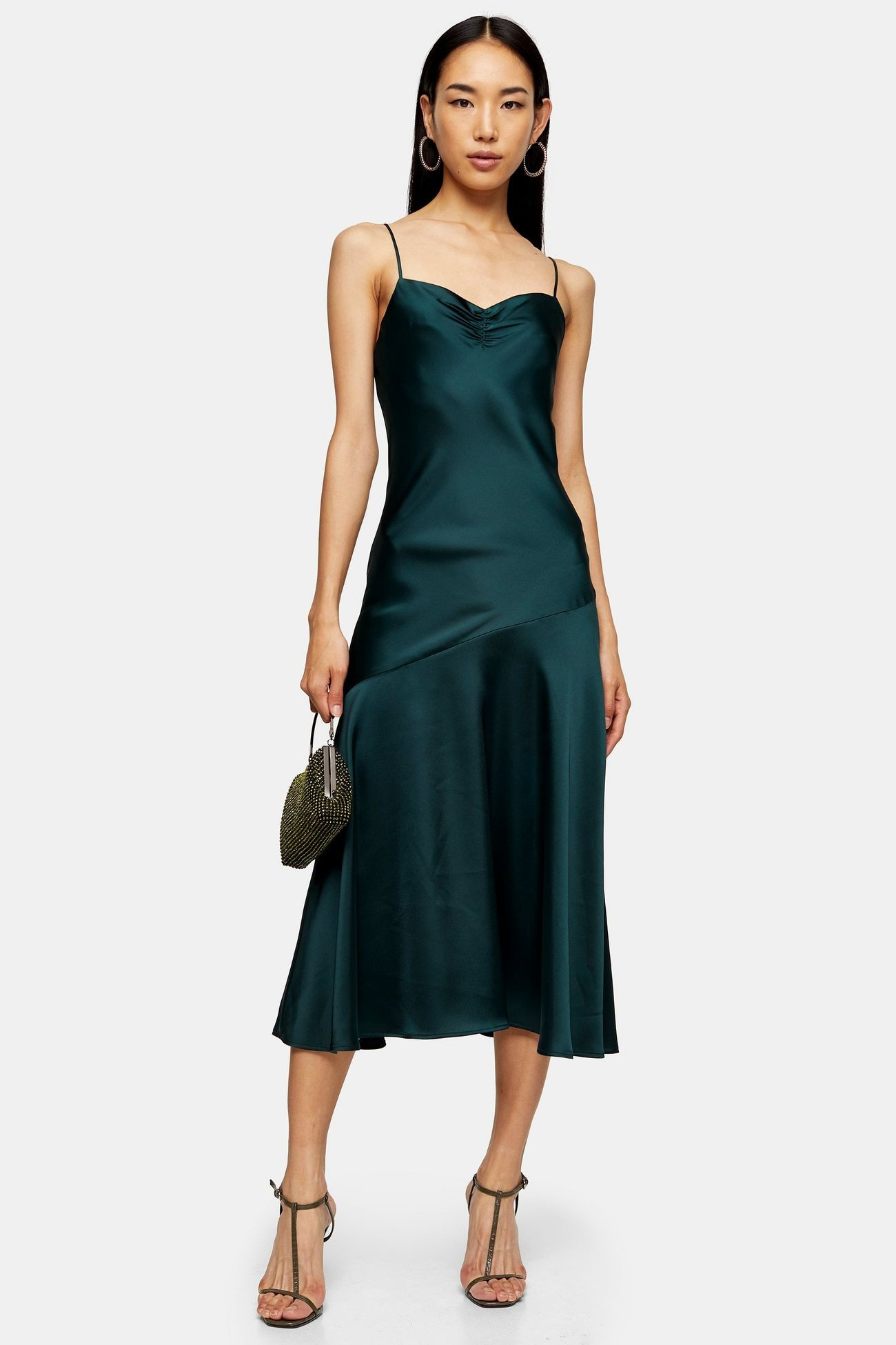 Green Ruched Bias Satin Slip Dress | Topshop UK