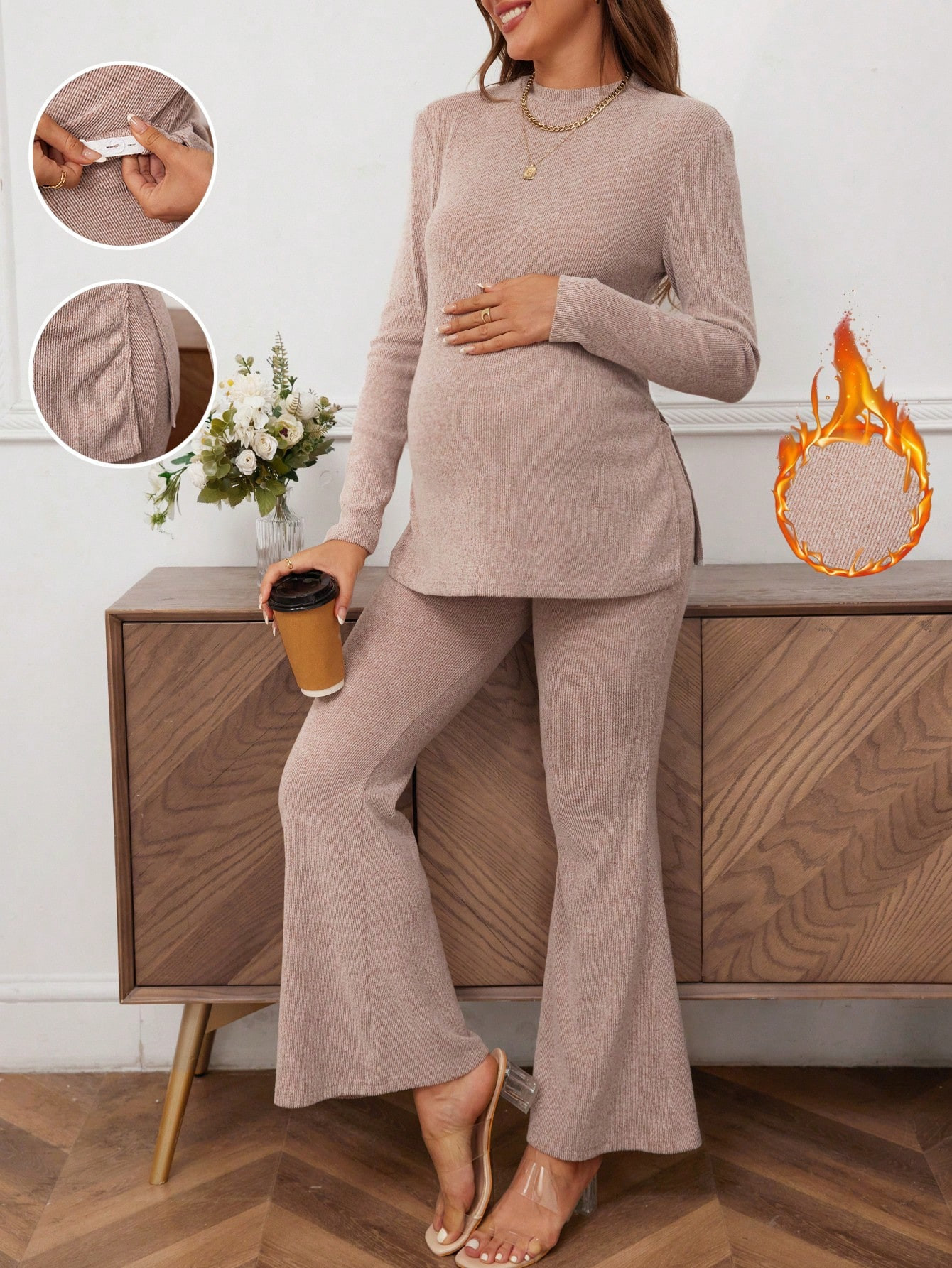 SHEIN Conjunto informal de primavera y otoño de 2 piezas para maternidad - Pantalones de pierna ... | SHEIN