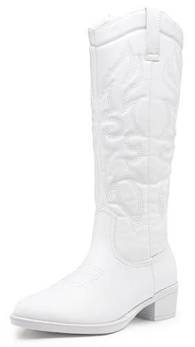 Vepose Women's White Embroidered Western Cowboy Boots, Size 8.5, 9810 | Amazon (US)