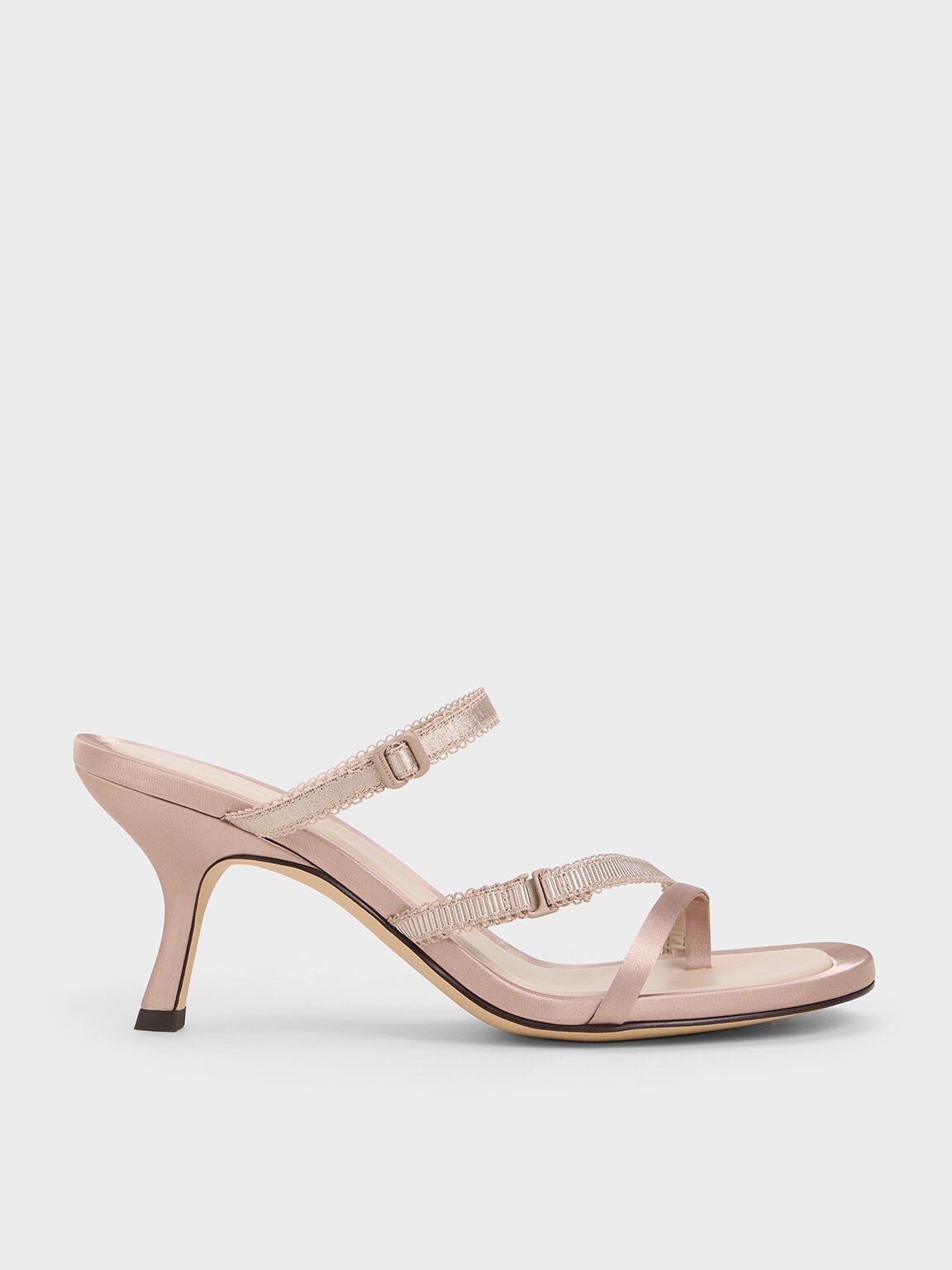 Satin Strappy-Lace Thong Sandals
 - Nude | Charles & Keith UK