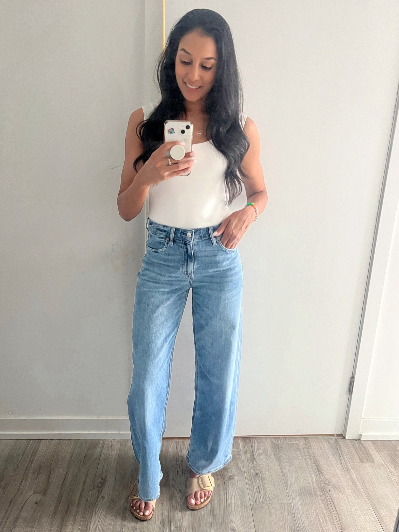 High rise jean, jean, baggy jean, denim jean, wide leg jean, bodysuit, white bodysuit, summer outfit, summer casual, casual outfit, sandal, summer sandal, Madrid sandal, Birkenstock, buckle sandal

#LTKjeans #LTKstyletip #LTKshoes