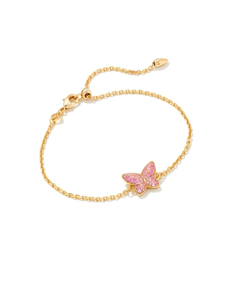 Lillia Butterfly Gold Delicate Bracelet in Pink Crystal | Kendra Scott