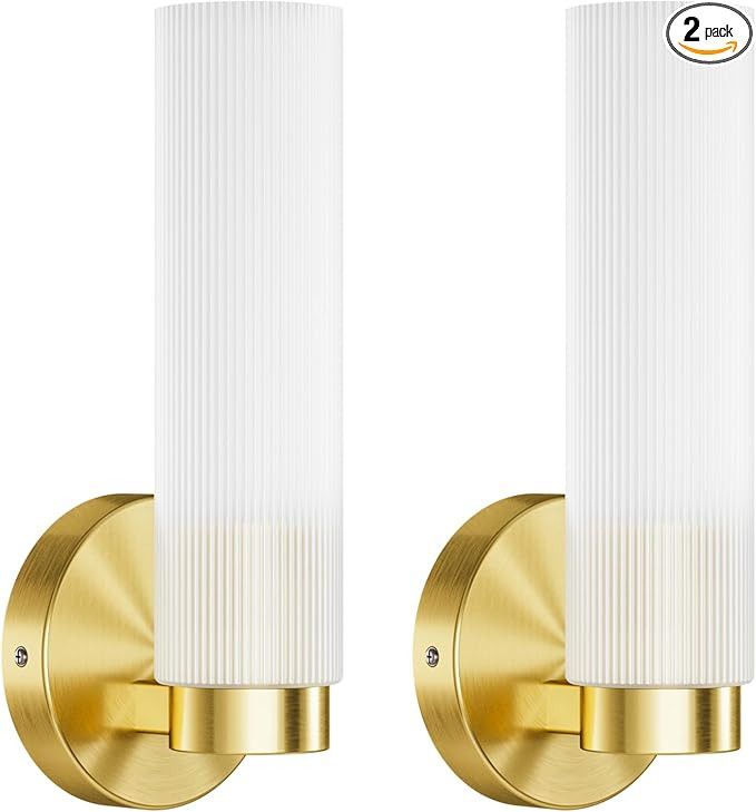 TETOTE Brushed Gold Wall Sconces Set of Two Modern Bathroom Wall Light Fixtures Farmhouse Wall Li... | Amazon (US)