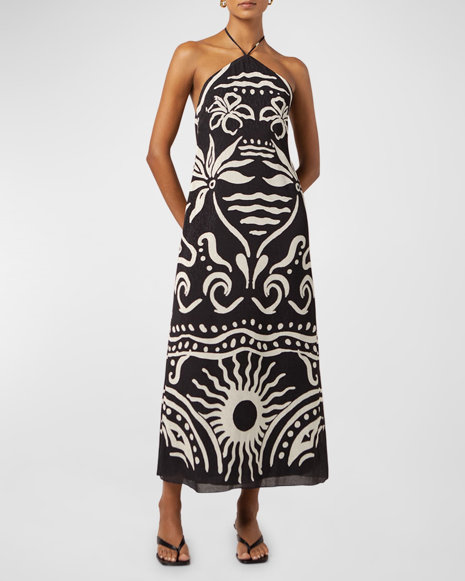 Luna Backless Printed Halter Midi Dress | Neiman Marcus