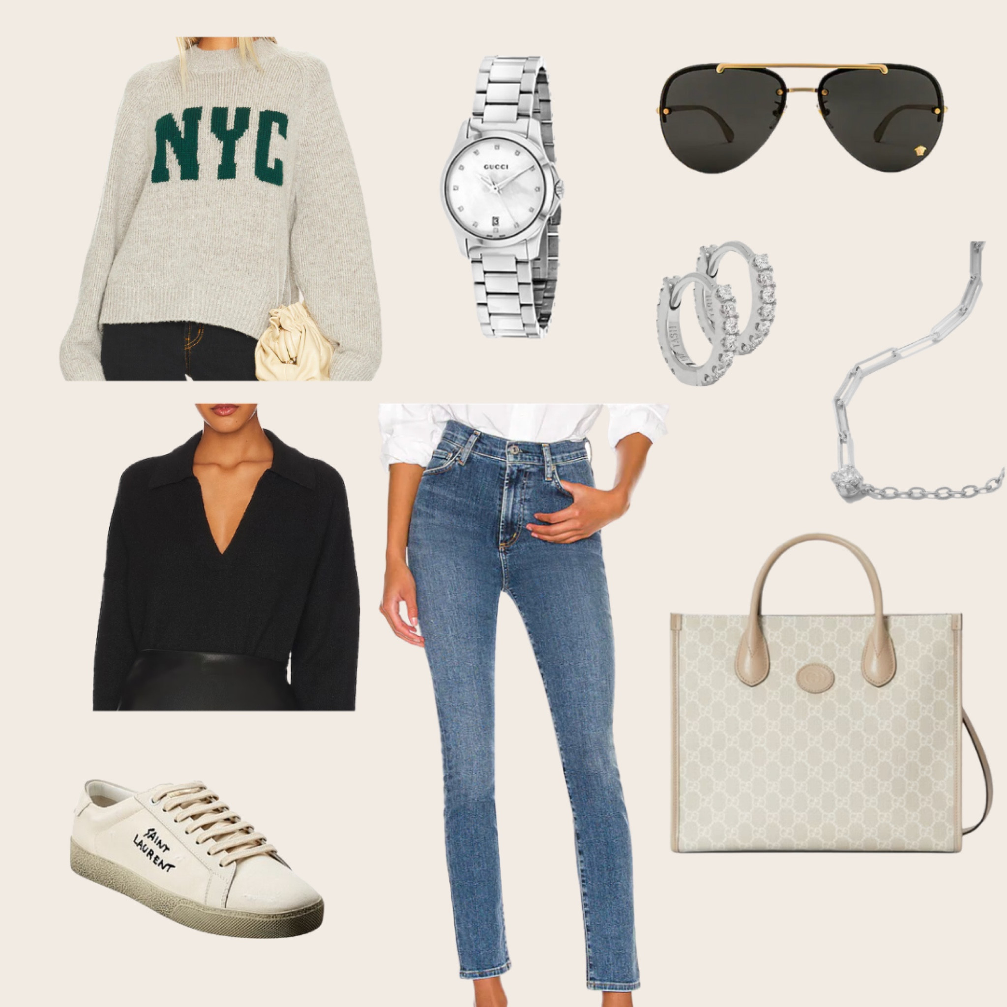 Casual Daytime Look with Silver Jewelry

 #daytimeoutfit #saintlaurentsneakers #gucciwatch #guccitotebag #diamondhuggieearrings

#LTKfit #LTKworkwear #LTKstyletip