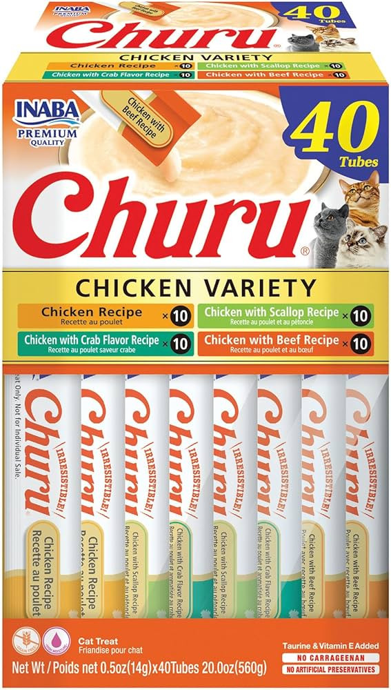 INABA Churu Cat Treats, Grain-Free, Lickable, Squeezable Creamy Purée Cat Treat/Topper with Vita... | Amazon (US)