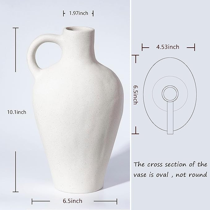 Ceramic White Vase BlossoME 10" Height Decor for Home,Stoneware Living Room Centerpiece Jug,Rusti... | Amazon (US)