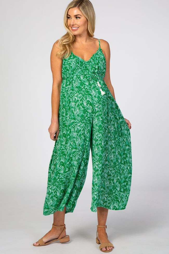 Green Tropical Print Maternity Jumpsuit | PinkBlush Maternity