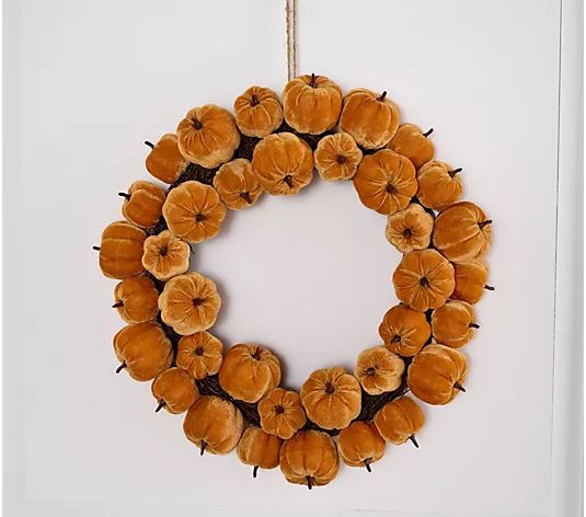 Sister Road by JG 19.5" Velvet Pumpkin Wreath - QVC.com | QVC