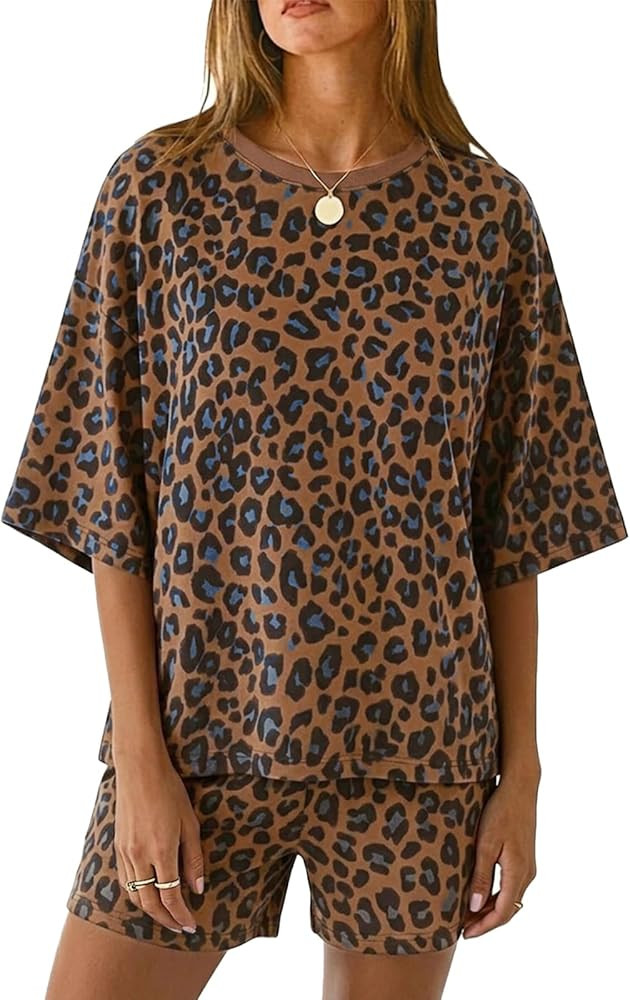 Tankaneo Womens Pajama Sets 3/4 Sleeve Oversized Tops & Loose Fit Shorts Lounge Set with Pockets ... | Amazon (US)