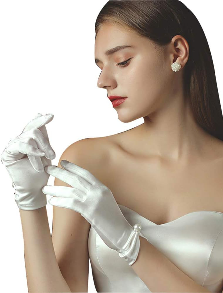 QRBTSCL Women's Short Satin Gloves Wrist Length Dress Gloves for Wedding Opera Party 1920s Stretc... | Amazon (US)