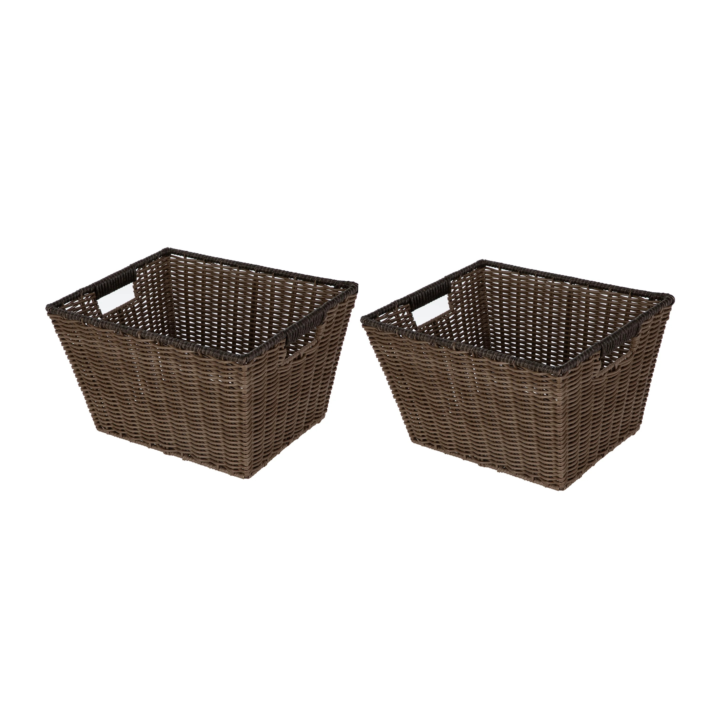 Better Homes & Gardens Large Poly Rattan Storage Basket with Handles, 2 Pack | Walmart (US)