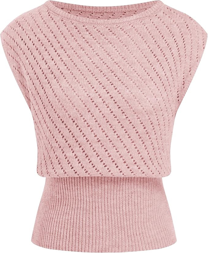 Womens Knit Vest Casual Crew Neck Hollow Out Ribbed Waist Summer Pullover Top Elegant Solid Regul... | Amazon (US)