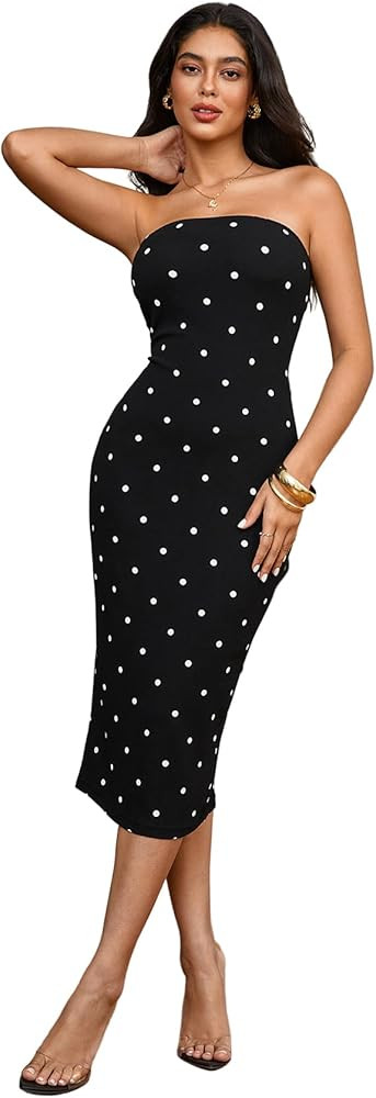 Floerns Women's Polka Dots Strapless Tube Dress Sleeveless Bodycon Party Midi Dresses | Amazon (US)