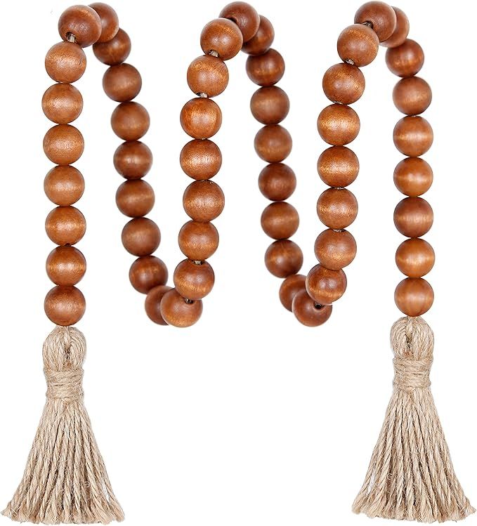 Meplait 39in Wood Bead Garland Farmhouse with Tassels,Versatile Prayer Beads Boho Chic Wall Hangi... | Amazon (US)