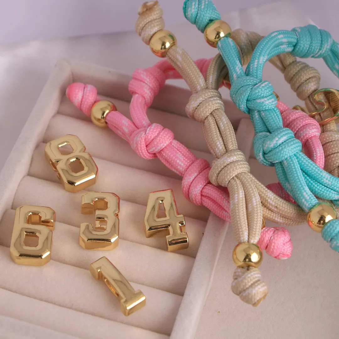 Puffy Number Bracelet, Custom Gold Plated Arabic Numbers Bracelet, Colorful Rope Cord Knotted Bra... | Etsy (US)