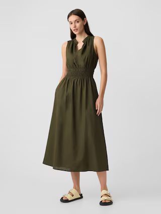 Linen-Blend Splitneck Maxi Dress | Gap Factory
