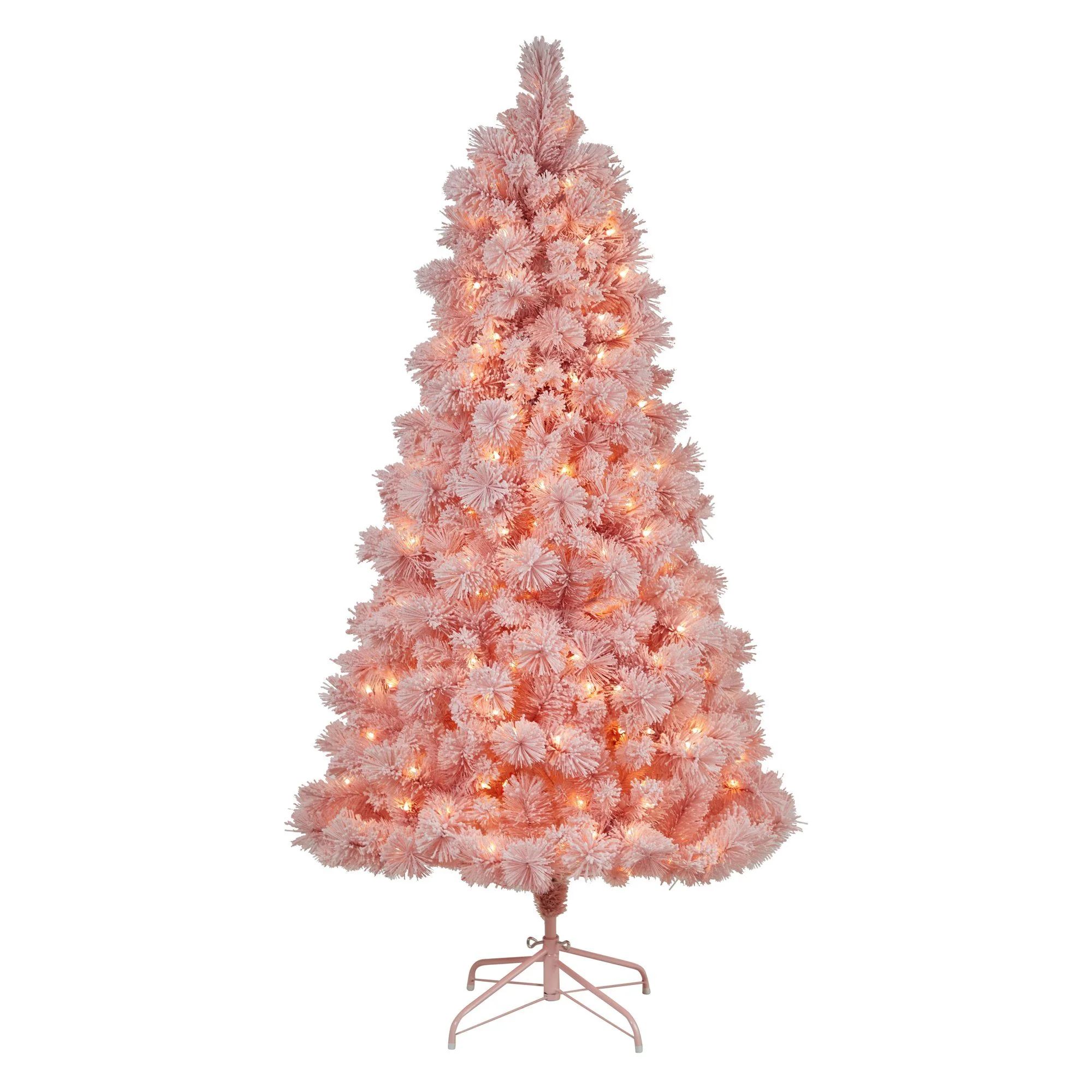 7' Holiday Pink Cashmere Christmas Tree with 300 LED lights and 599 Bendable Branches | Nearly Na... | Nearly Natural