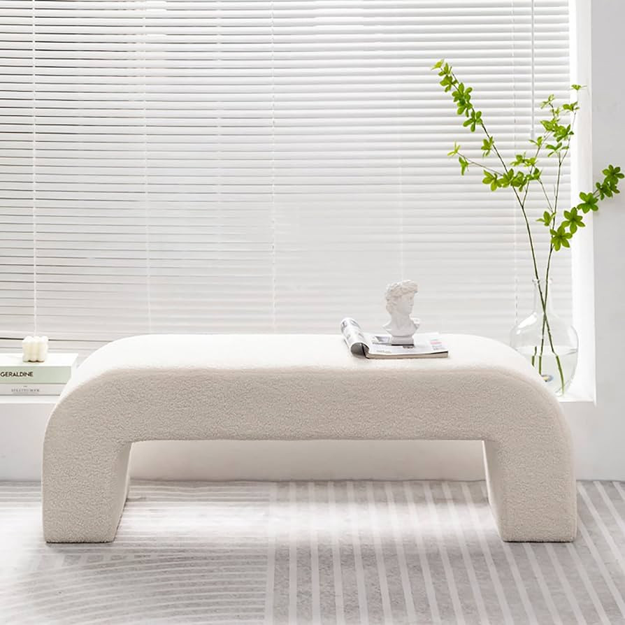 QQXX Modern Velvet Bench,Rectangular Coffee Table,Fuzzy Sherpa Upholstered Ottoman Bench,Faux Fur... | Amazon (US)