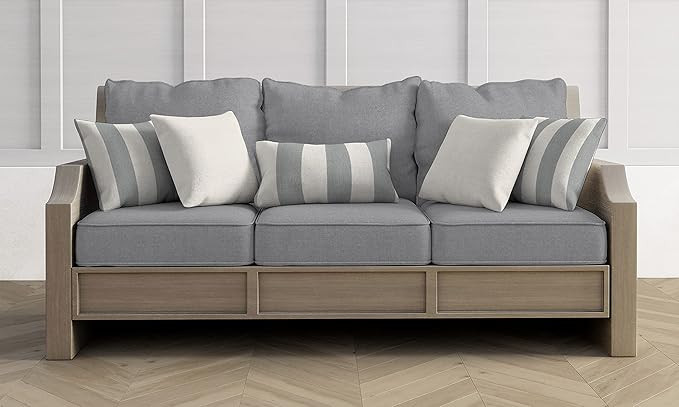 Honeycomb Outdoor Lumbar Toss Pillow Set, 20" W x 12" L, Cabana Stripe Stone Grey Outdoor Pillows | Amazon (US)