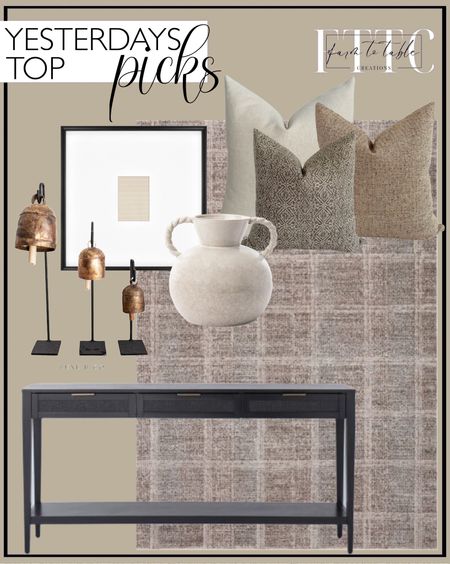 Yesterday’s Top Picks. Follow @farmtotablecreations on Instagram for more inspiration.

East Bluff Woven Drawer Console Table - Threshold™ designed with Studio McGee. 21.49" x 21.49" Matted to 5" x 7" Gallery Single Image Frame Black - Threshold™ designed with Studio McGee. Angela Rose x Loloi Ember Fog / Dove Area Rug. Serene Pillow Cover Set | Pillow Cover Combo, Fall Pillow Covers, Brown Pillow Covers, Neutral Pillows, HACKNER HOME. Tyrion Vase. Bell Stands Vintage Inspired Copper Bells Meta Iron Bells Stands Luxe B Co. 

#LTKsalealert #LTKhome #LTKfindsunder100