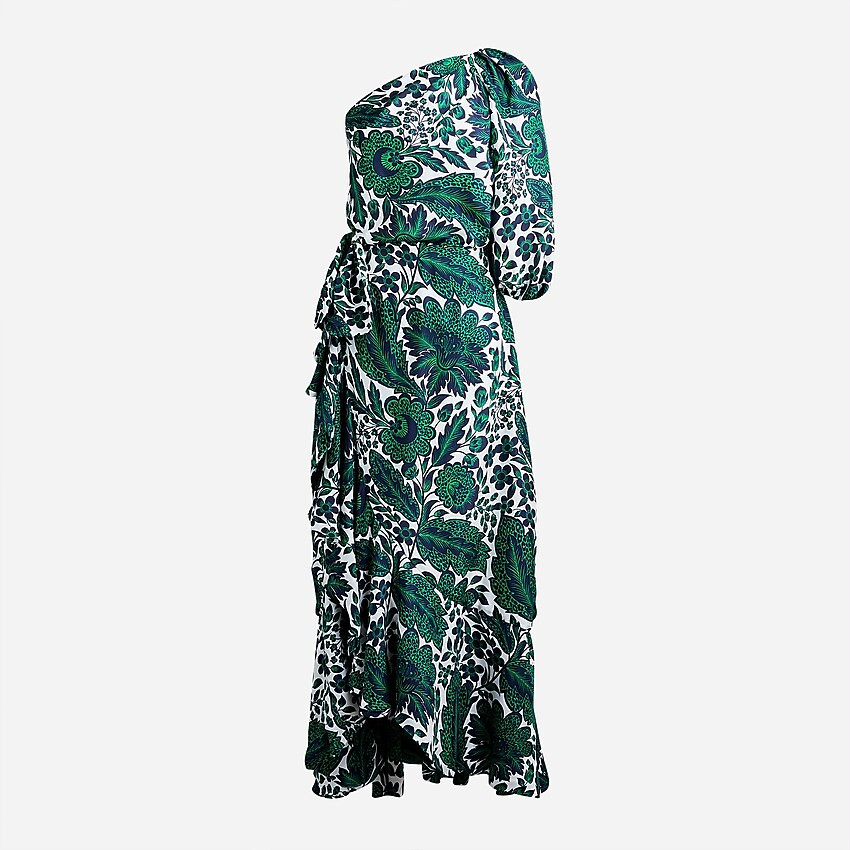 One-shoulder ruffle-hem dress in emerald floral | J. Crew US
