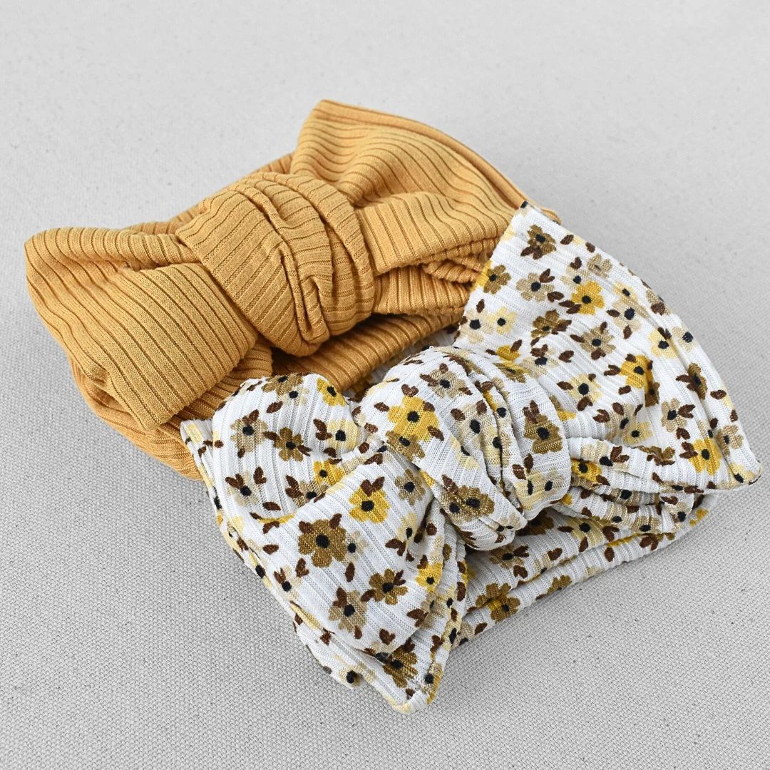 Ribbed Oversized Bow Headband Wrap mustard Yellow Boho - Etsy | Etsy (US)