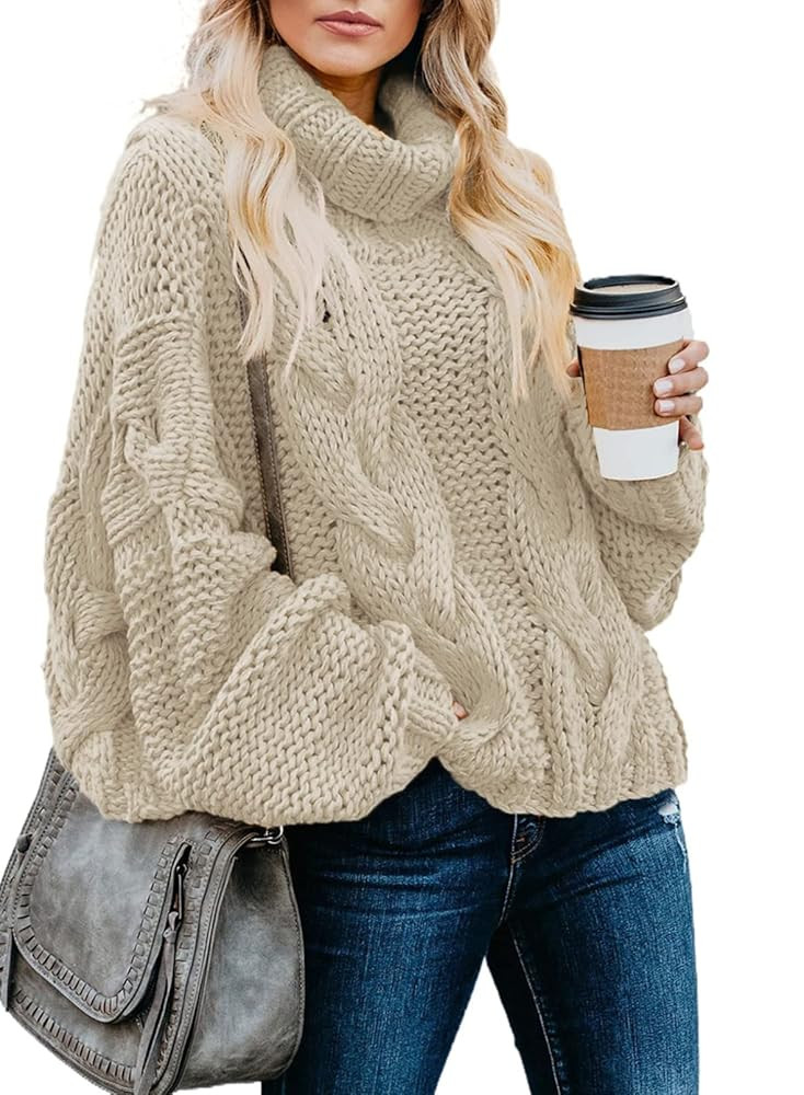 Dokotoo Womens 2025 Winter Fall Solid Turtleneck High Neck Balloon Long Sleeve Sweaters Pullover ... | Amazon (US)