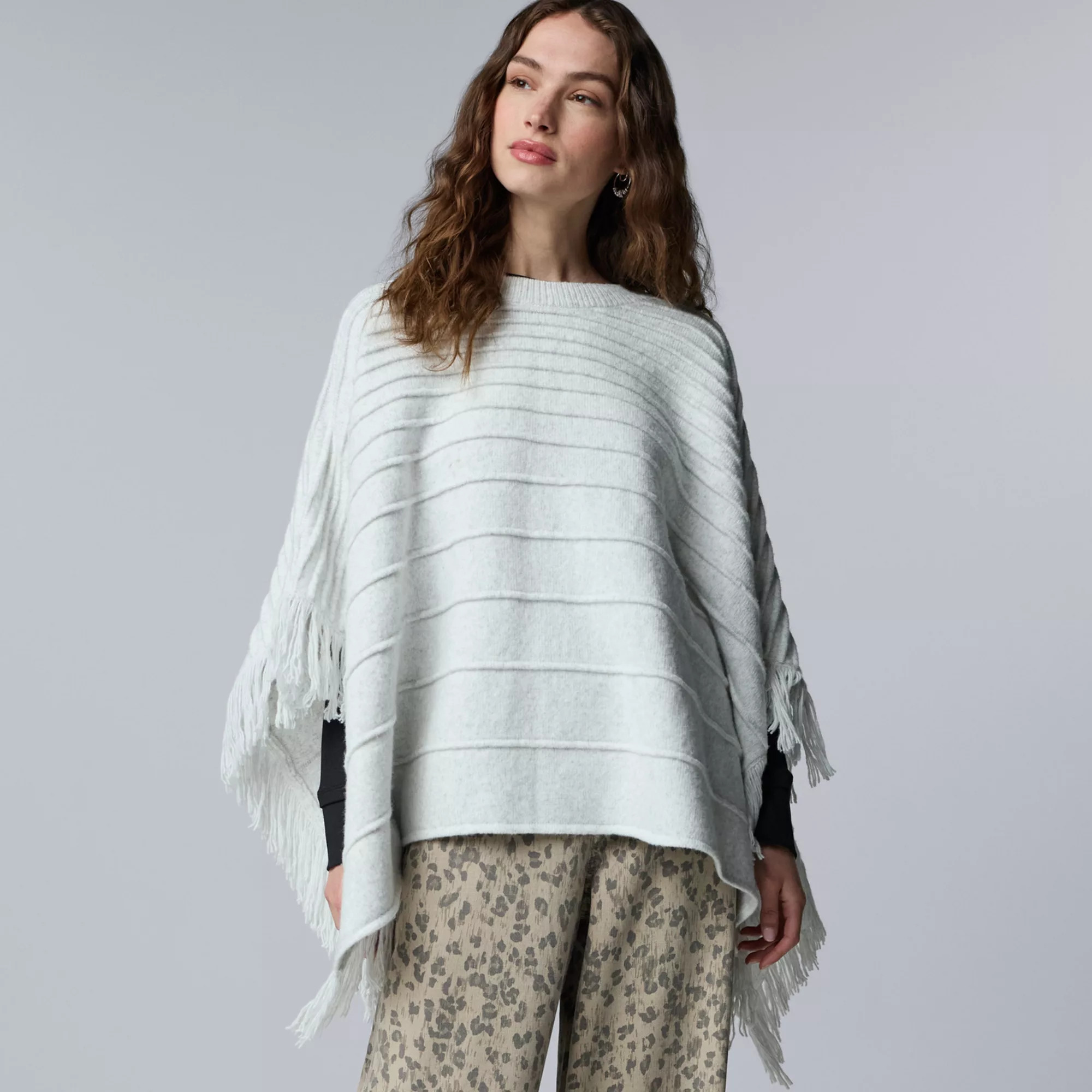 Women's Simply Vera Vera Wang Fringe Poncho, Size: Large-XL, Grey Veil Gray | Kohl's
