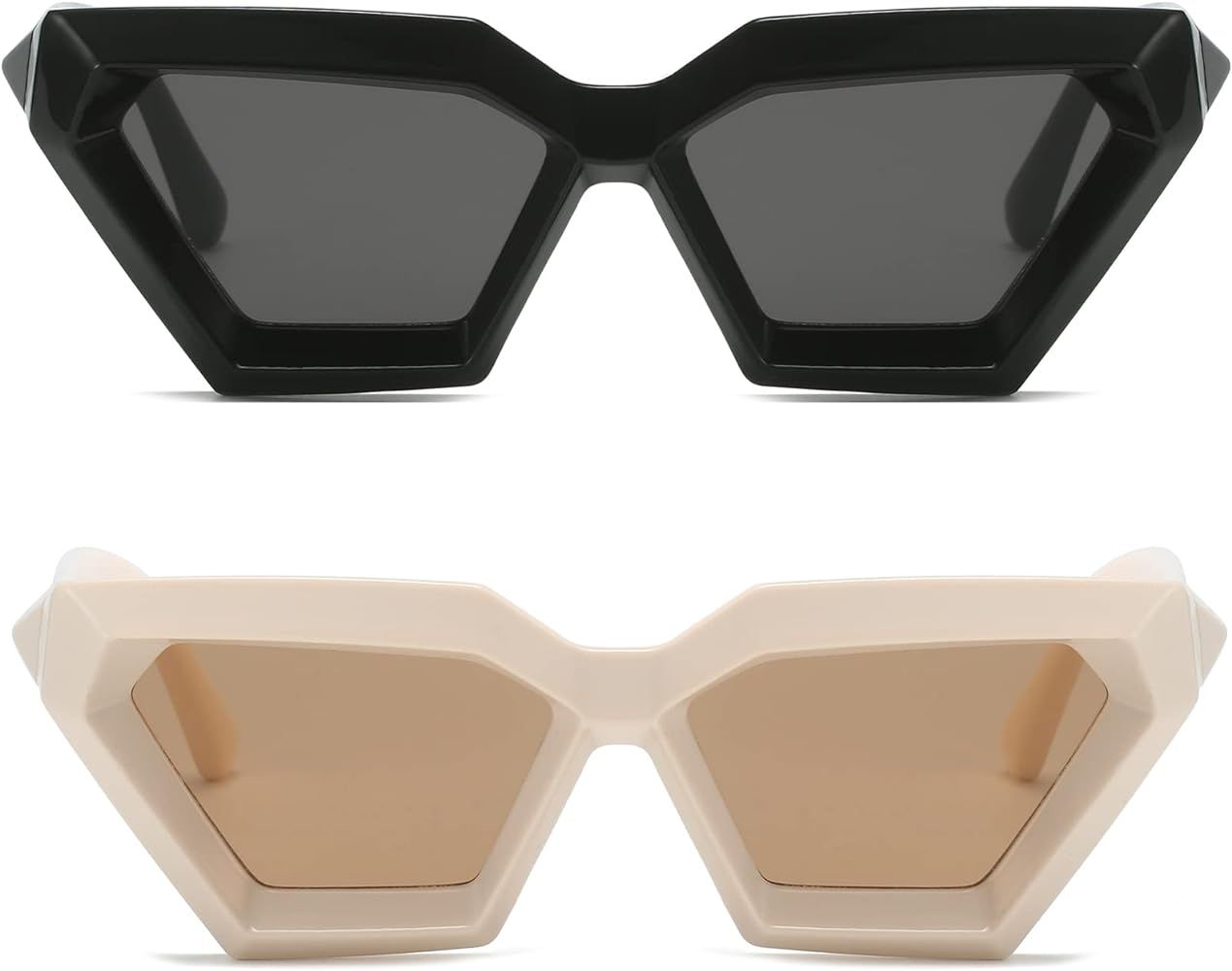 Thick Frame Cat Eye Sunglasses for Women Vintage Trendy Cateye Sun Glasses Retro Style Shades | Amazon (US)