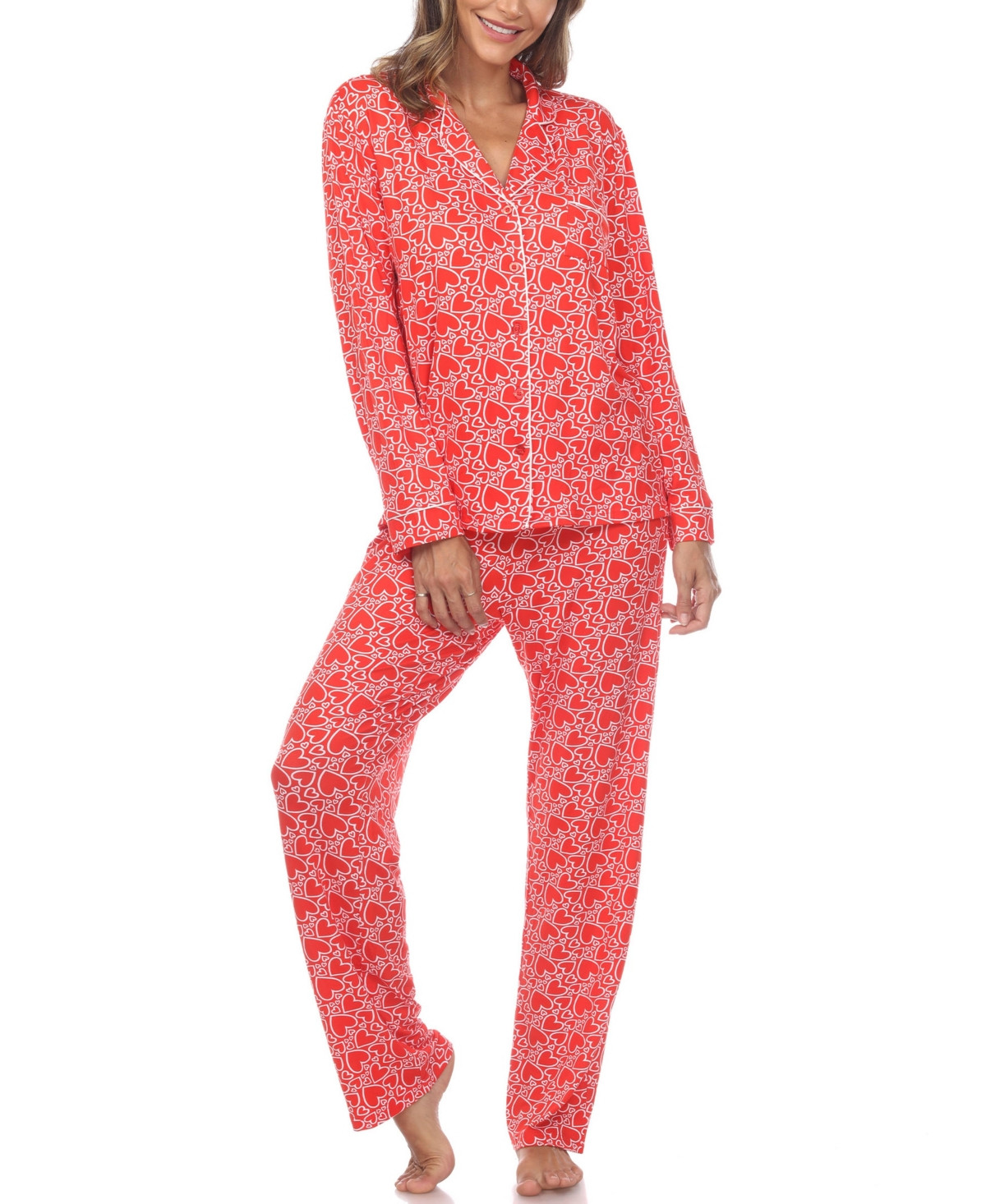 Women's 2 Piece Long Sleeve Heart Print Pajama Set | Macys (US)