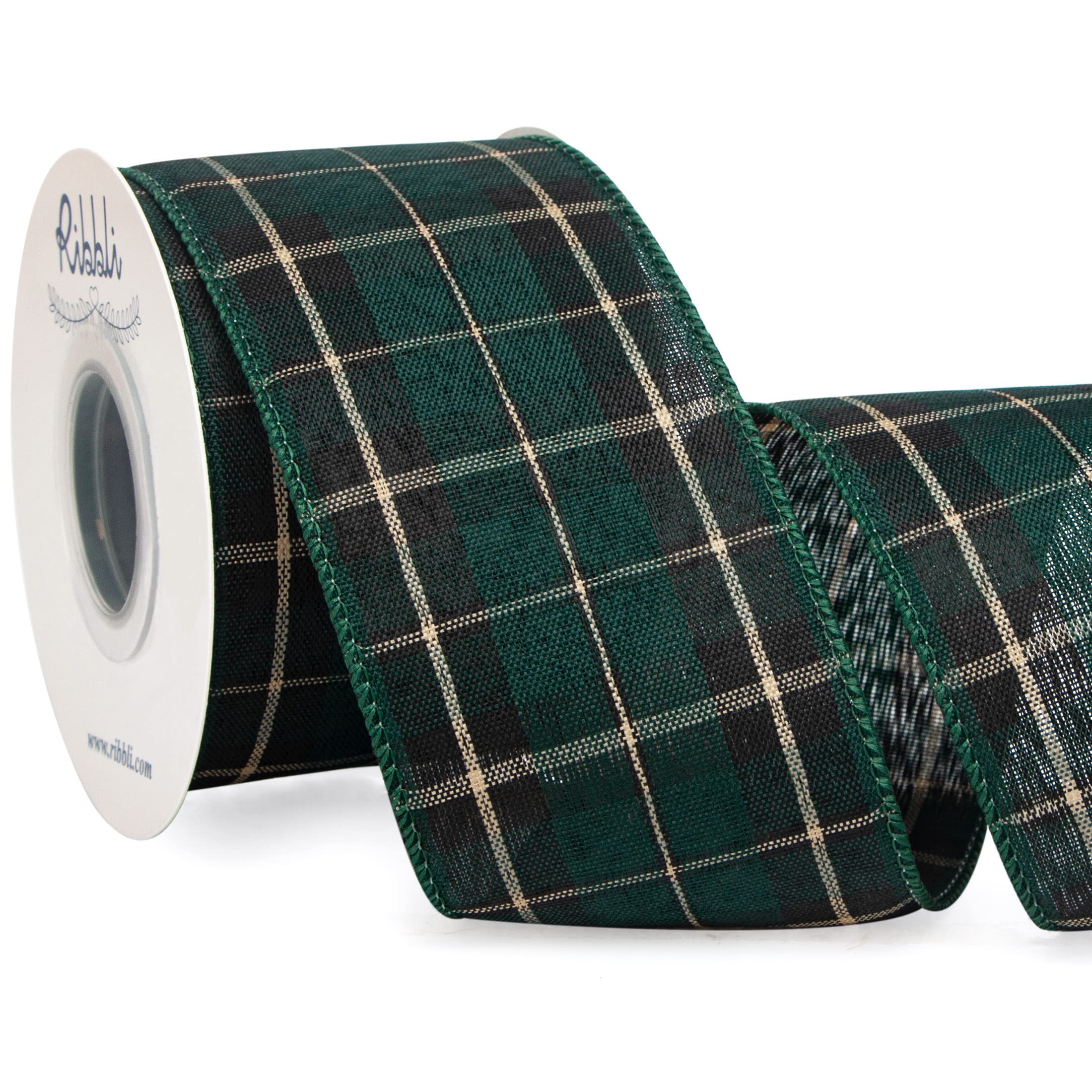 Ribbli Christmas Ribbon Wired, Green and Black Plaid Ribbon 2-1/2 inch x Continuous 10 Yard, Chri... | Amazon (US)