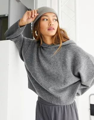 Weekday Ambra recycled knitted hoodie in dark grey melange | ASOS (Global)