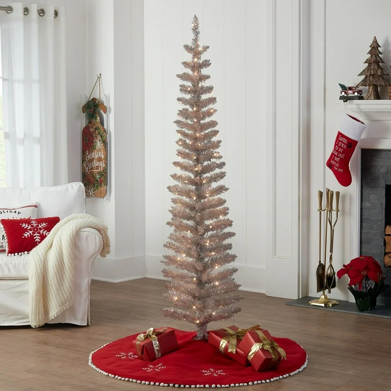 Holiday Time 6ft Pre-Lit Rose Gold Tinsel Christmas Tree, Rose Gold, 6', Clear - Walmart.com | Walmart (US)
