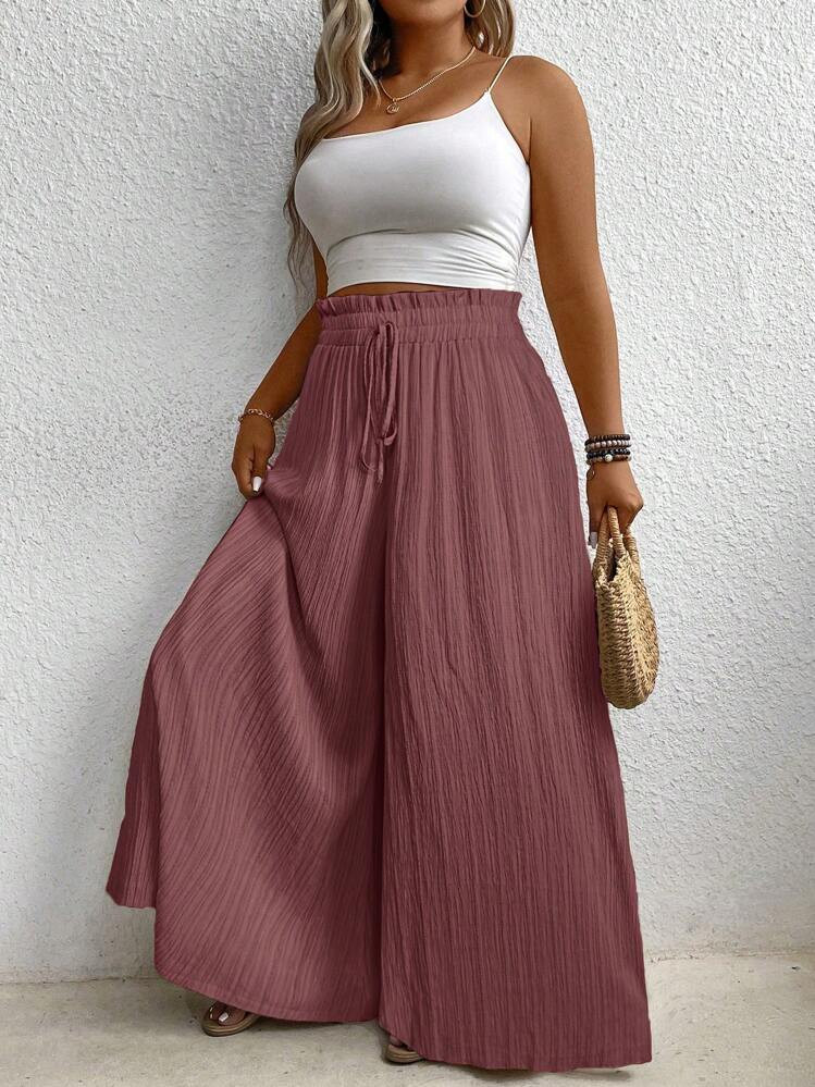 Plus Size High Waist Wide Leg Casual Solid Color Pants Fall Cloth For Women | SHEIN