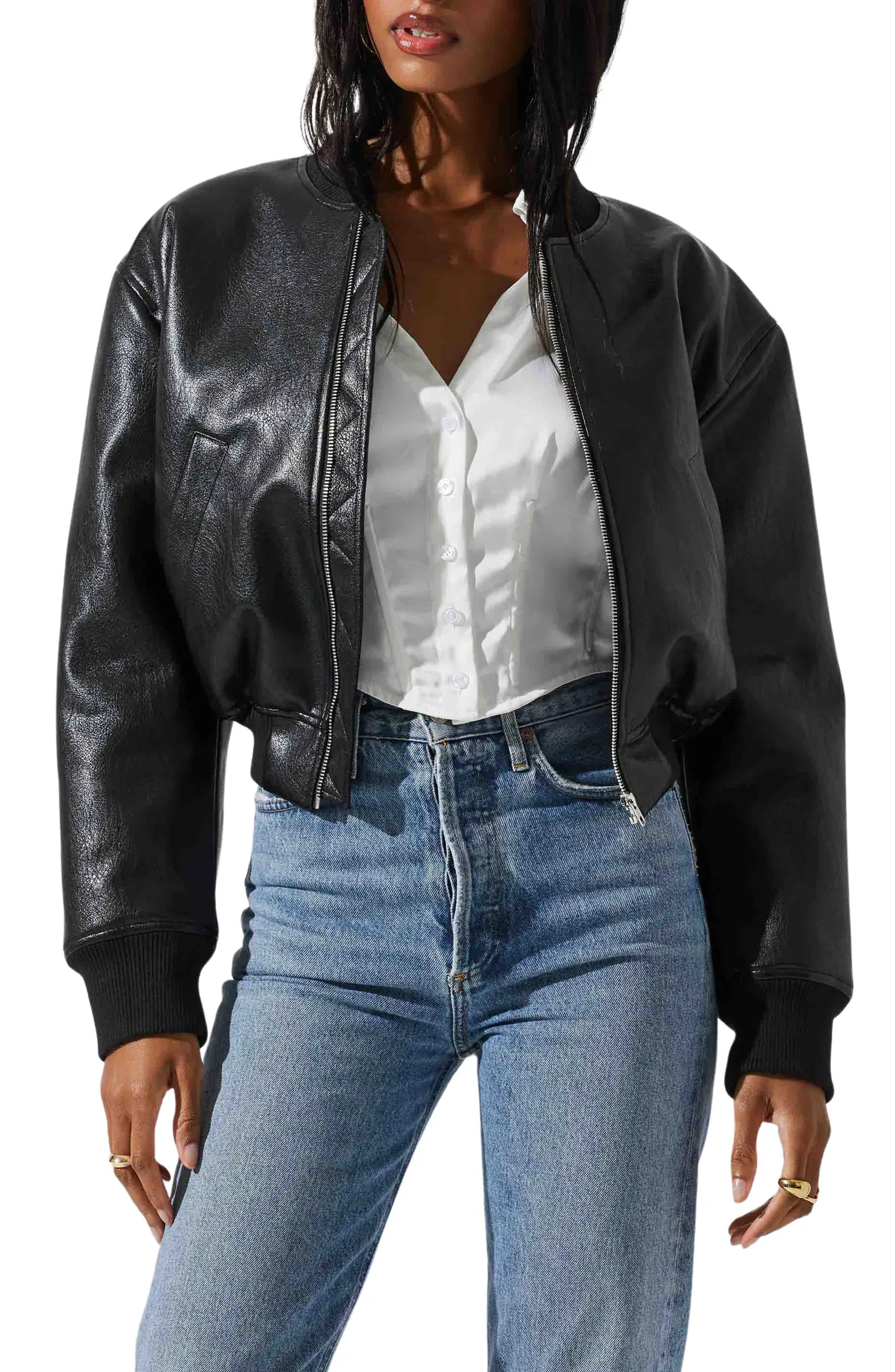 Avianna Faux Leather Crop Bomber Jacket | Nordstrom